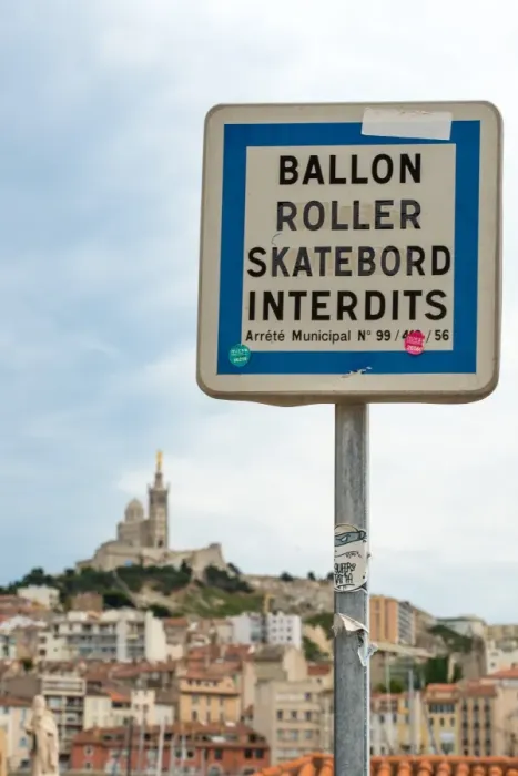 Framed Print : Prohibition Sign near the landmark of Marseille