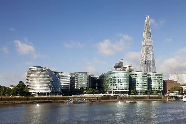 Promenade on the River Thames with City Hall and Shard skyscraper, London, England, United Kingdom