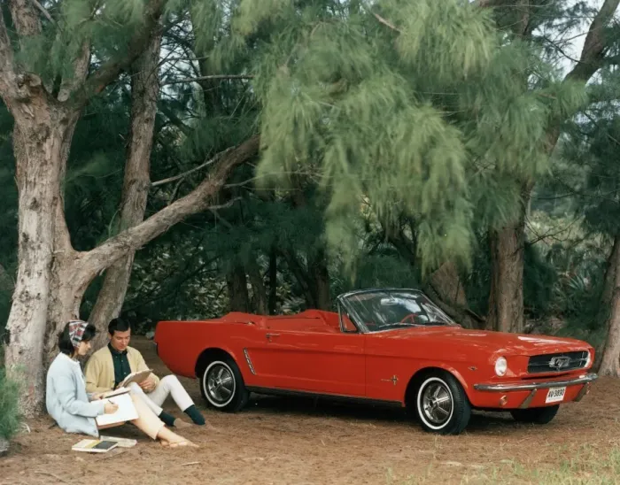Framed Print : Promotional Shot Of Red 1964 Ford Mustang Convertible
