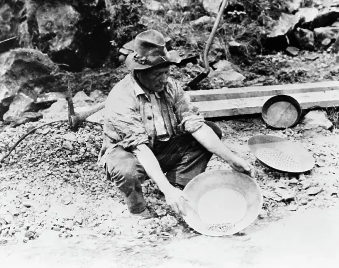 Framed Print : Prospector Panning for Gold in California Framed Print : Prospector Panning for Gold in California