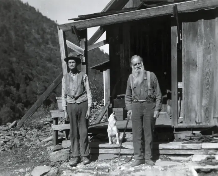 Framed Print : Two Prospectors Outside Of Their Shack Framed Print : Two Prospectors Outside Of Their Shack
