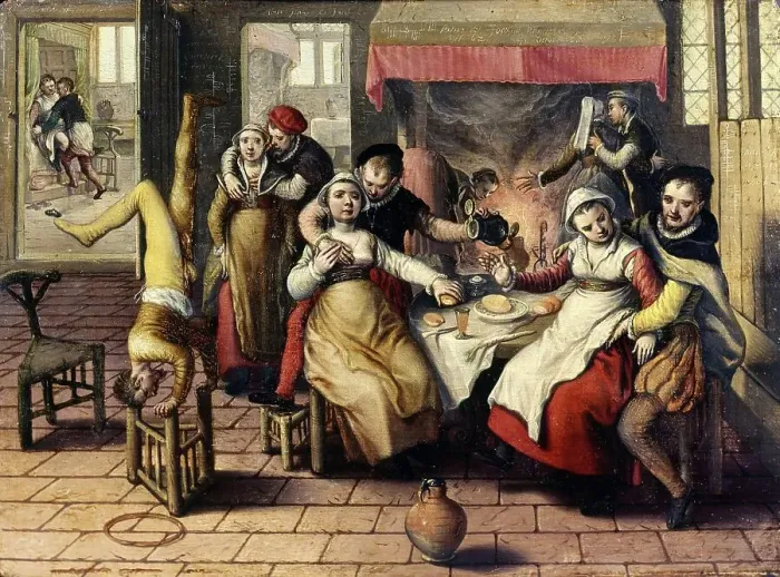 Framed Print : Prostitution, brothel, painting by Joachim Beuckelaer, c. 1550, Belgium, Historic, digitally restored reproduction from a 19th century original