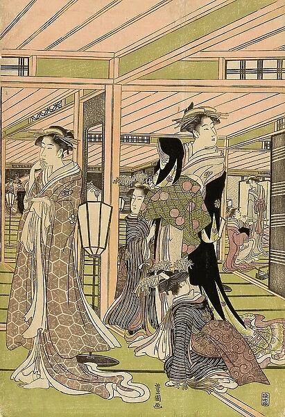 Prostitution, the parlour of a brothel in the pleasure quarter, c. 1800, Japan, Historical, digitally restored reproduction from a 19th century original