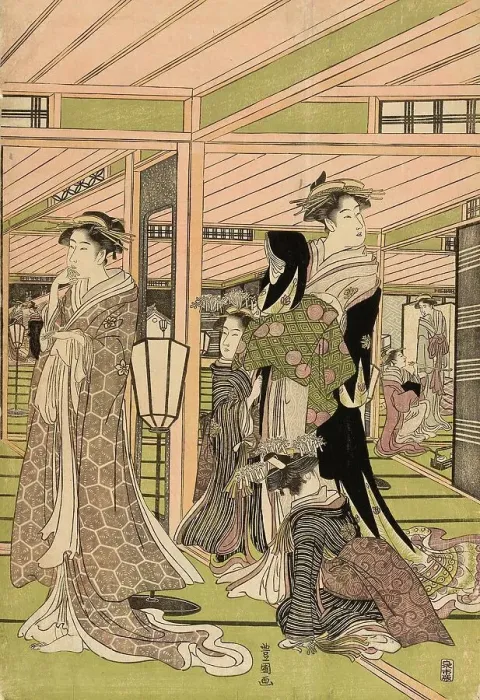 Framed Print : Prostitution, the parlour of a brothel in the pleasure quarter, c. 1800, Japan, Historical, digitally restored reproduction from a 19th century original Framed Print : Prostitution, the parlour of a brothel in the pleasure quarter, c. 1800, Japan, Historical, digitally restored reproduction from a 19th century original