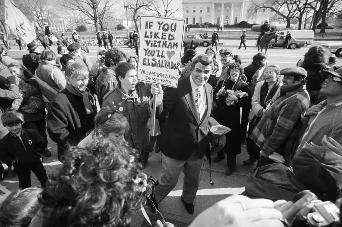 Framed Print : Protester Wearing President Reagan Mask Framed Print : Protester Wearing President Reagan Mask