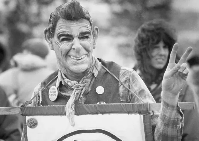 Framed Print : Protester Wearing Ronald Reagan Mask Framed Print : Protester Wearing Ronald Reagan Mask