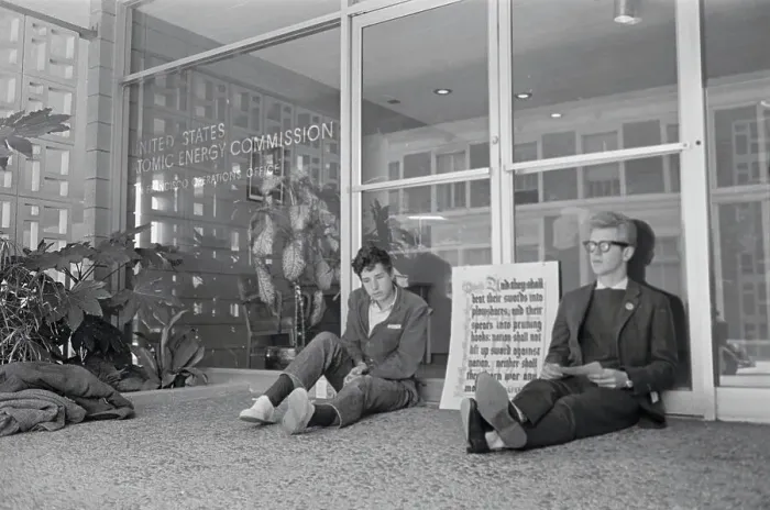 Framed Print : Two Protesters in Front of Atomic Energy Commission Office Framed Print : Two Protesters in Front of Atomic Energy Commission Office