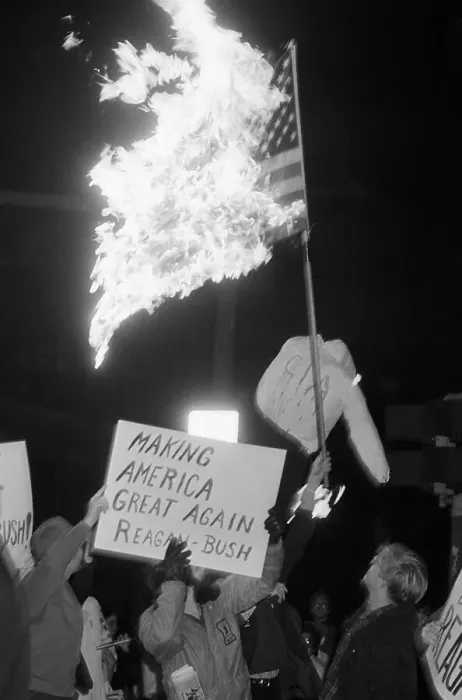 Framed Print : Protesters Burning American Flag Framed Print : Protesters Burning American Flag