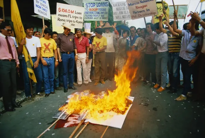 Framed Print : Protesters Burning Ronald Reagan Effigy in the Street Framed Print : Protesters Burning Ronald Reagan Effigy in the Street