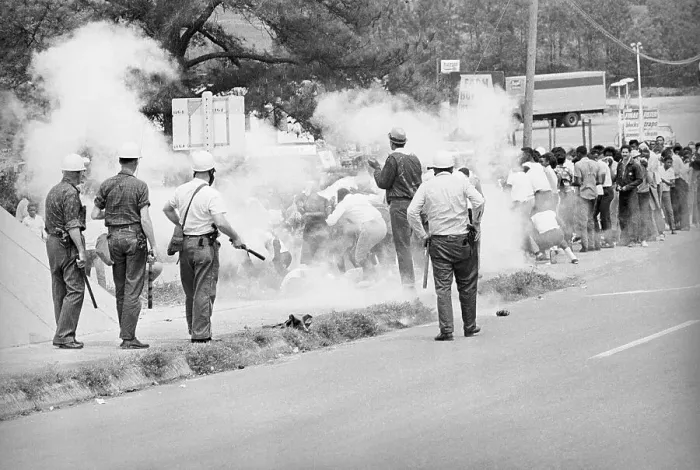 Framed Print : Protesters Leaving Smoke Scene During Civil Rights Demonstration Framed Print : Protesters Leaving Smoke Scene During Civil Rights Demonstration