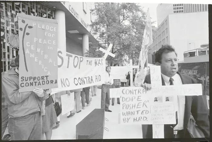 Framed Print : Protesters with Signs Against Contra Aid Framed Print : Protesters with Signs Against Contra Aid
