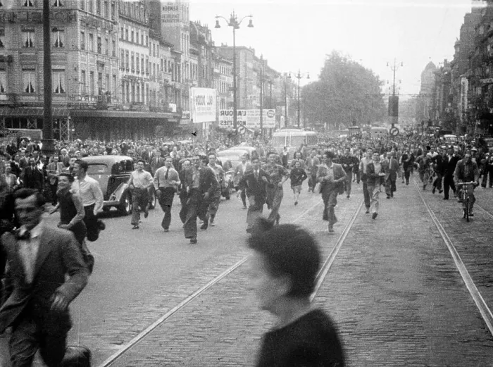 Framed Print : Protesters in Street Upon King Leopold's Return to Throne Framed Print : Protesters in Street Upon King Leopold's Return to Throne