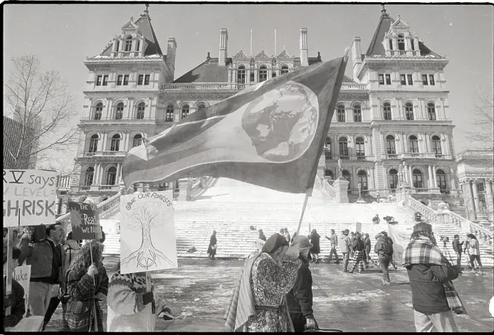 Framed Print : Protesters W / Earth Flag @ Ny Capitol Framed Print : Protesters W / Earth Flag @ Ny Capitol