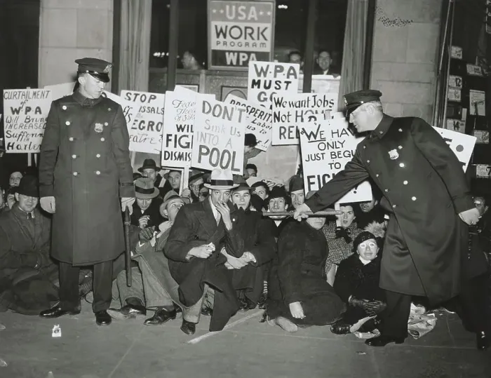 Framed Print : Protesters Against WPA Job Cuts with Police