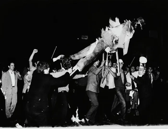 Framed Print : Protestors With Burning Effigy Framed Print : Protestors With Burning Effigy