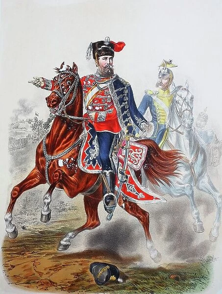 Prussian Army, Prince Friedrich Carl Alexander of Prussia, 1801-1883, in, Uniform of the Brandenburg Hussar Regiment, Zieten Hussars, Army Uniform, Military, Prussia, Germany, digitally restored reproduction of a 19th century original