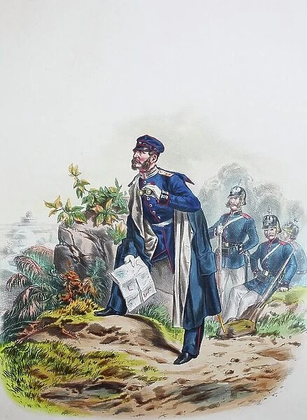 Prussian Army, Prussian Guard, Engineer Corps, Officer, Army Uniform, Military, Prussia, Germany, Digitally Restored Reproduction of a 19th century Original