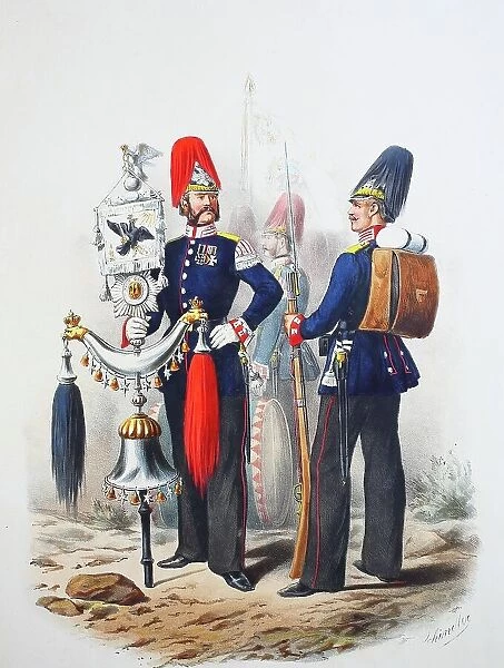 Prussian Army, Prussian Guard, Guard Fusilier Regiment, Mohamed's Flag, Hauptboist, Fusilier, Army Uniform, Military, Prussia, Germany, Digitally restored reproduction of a 19th century original