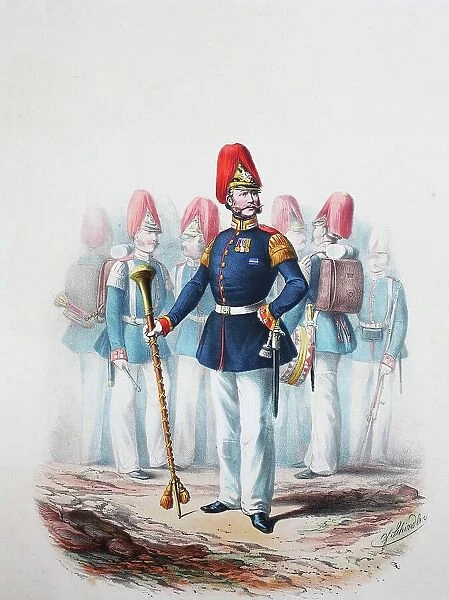 Prussian Army, Prussian Guard, Guard Regiment on Foot, Bugler, Tambour, Drummer, Army Uniform, Military, Prussia, Germany, Digitally Restored Reproduction of a 19th century Original
