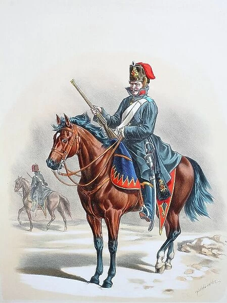 Prussian Army, Prussian Guard, Royal Hussar Regiment, Rhenish No. 7, Hussar in Winter Suit, Army Uniform, Military, Prussia, Germany, Digitally Restored Reproduction of a 19th century Original