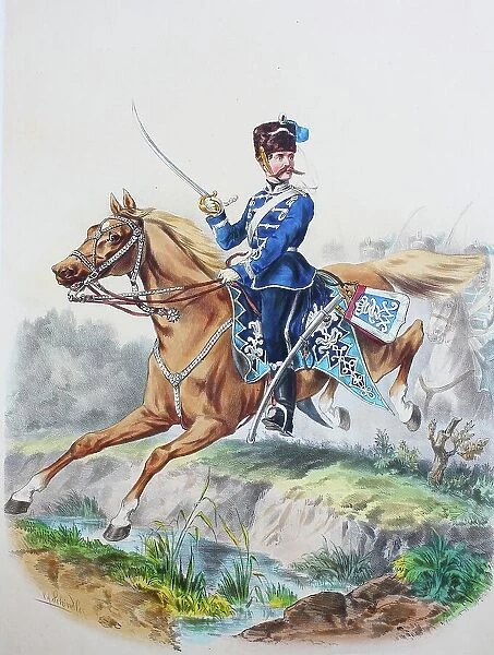 Prussian Army, Prussian Guard, Westphalian Hussar Regiment No. 8, Officer, Army Uniform, Military, Prussia, Germany, Digitally Restored Reproduction of a 19th century Original