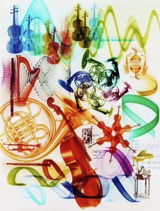 Framed Print : Psychedelic Collage of Musical Instruments in the 1960's Framed Print : Psychedelic Collage of Musical Instruments in the 1960's