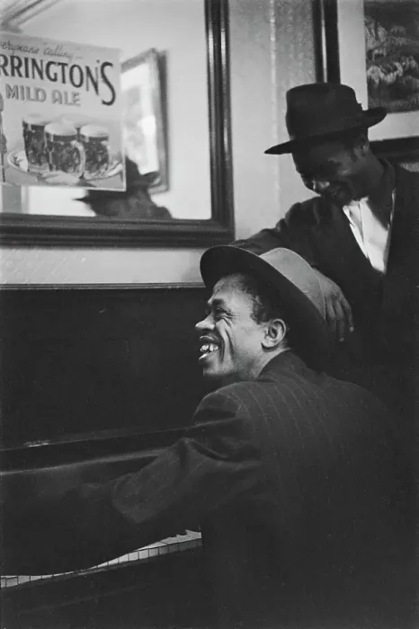 Framed Print : Pub Fun. A man play the piano as another chats with him at a pub, UK, 1949 Framed Print : Pub Fun. A man play the piano as another chats with him at a pub, UK, 1949