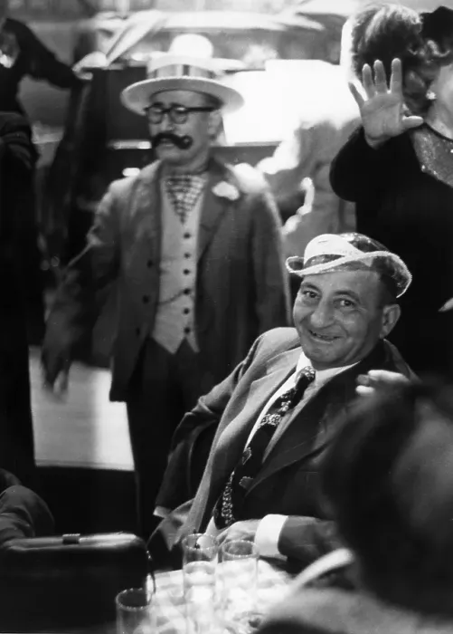 Framed Print : Pub Pals. 14th December 1951: A happy customer wears a party hat in a New York bar Framed Print : Pub Pals. 14th December 1951: A happy customer wears a party hat in a New York bar