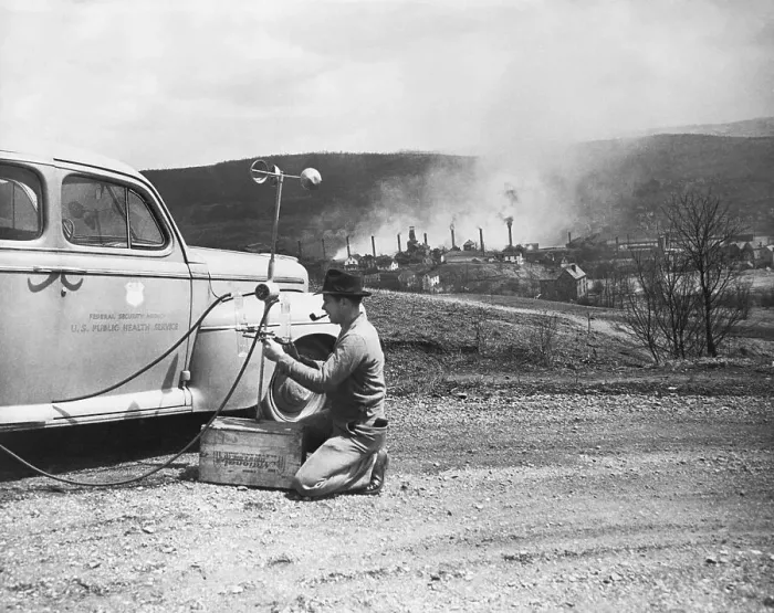 Framed Print : Public Health Worker Measures Air Pollution Framed Print : Public Health Worker Measures Air Pollution
