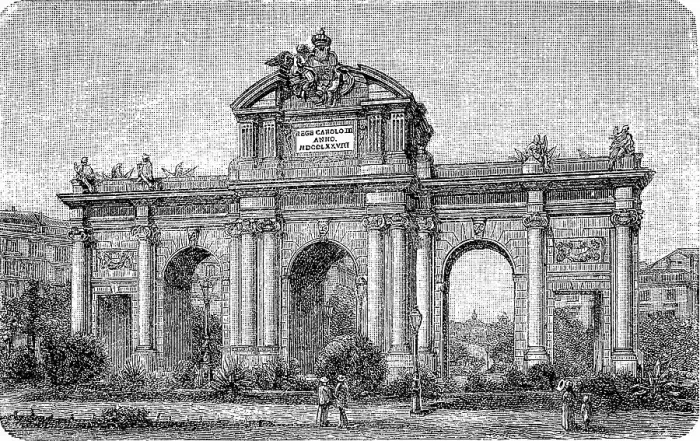 Framed Print : Puerta de Alcala, Alcala Gate c. 1881, Madrid, Spain, digitally restored reproduction of an original 19th century painting, exact original date not known Framed Print : Puerta de Alcala, Alcala Gate c. 1881, Madrid, Spain, digitally restored reproduction of an original 19th century painting, exact original date not known