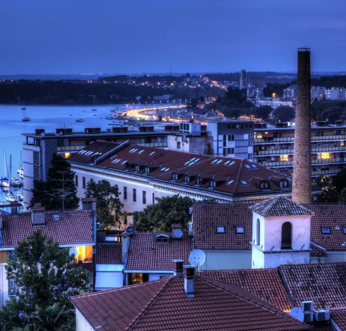 Framed Print : Pula Istria cityscape at blue hour Croatia