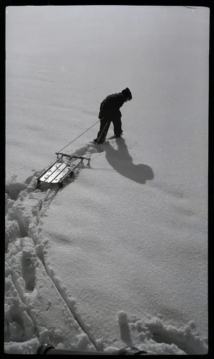 Framed Print : Pulling Sled Through Virgin Snow