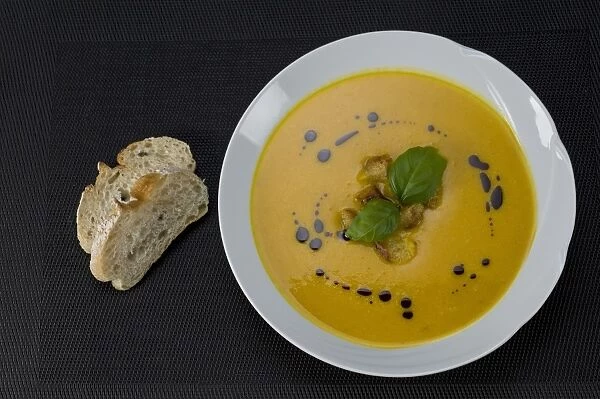 Pumpkin cream soup with croutons