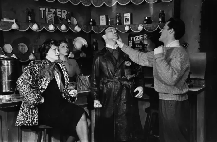 Framed Print : Punch-Up. Actresses Ursula Howells, (left), and Hilary Vernon look on as Leslie Yeo, Framed Print : Punch-Up. Actresses Ursula Howells, (left), and Hilary Vernon look on as Leslie Yeo,