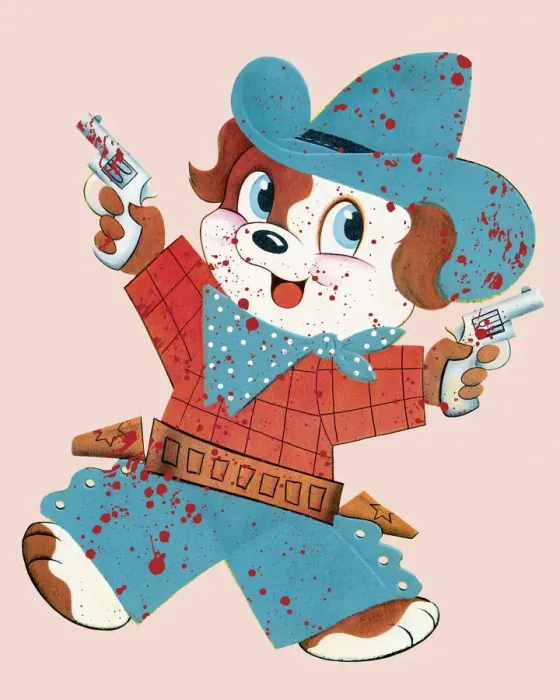 Framed Print : Puppy Dressed as a Cowboy Splattered With Blood