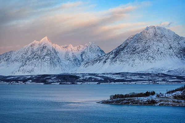 Purity. Fjord landscape with Lyngen Alps at Ullsfjord