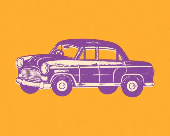 Framed Print : Purple Car on an Orange Background
