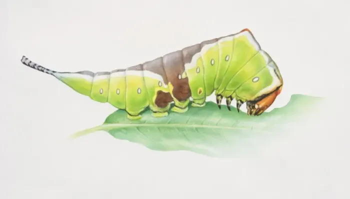 Framed Print : Puss Moth, Cerura vinula, artwork of green and brown caterpillar
