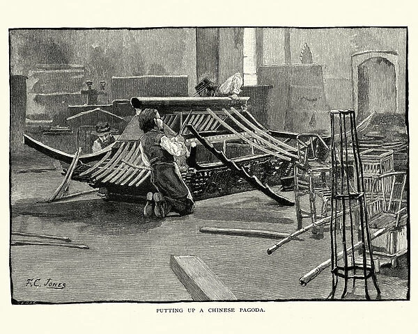 Putting up a Chinese Pagoda, Smithsonian Institution, 1884