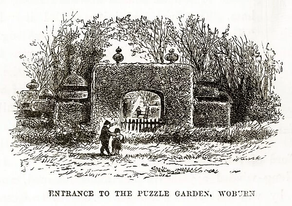 Puzzle Garden Entrance, Woburn, England Victorian Engraving, Circa 1840