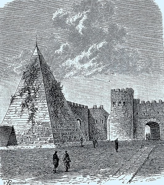 The Pyramid of Cestius in Rome, Italy, in 1886, Historic, digital reproduction of an original 19th century artwork