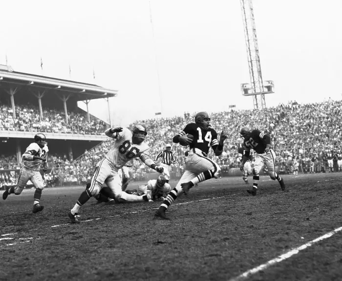 Framed Print : Quarterback Otto Graham Running with Football During Game Framed Print : Quarterback Otto Graham Running with Football During Game