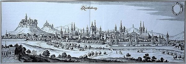 Quedlinburg in the Middle Ages, Saxony-Anhalt, Germany, Historical, digital reproduction of an original from the 19th century