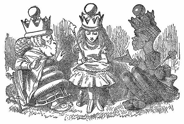 Queen Alice Talking to the Red Queen and White Queen in Through the Looking-Glass