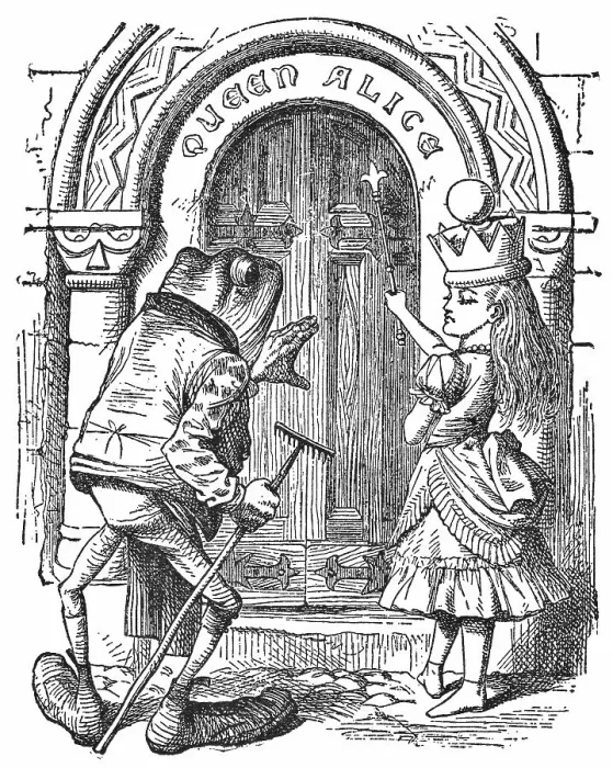 Framed Print : Queen Alice Welcoming the Frog to her Party in Through the Looking-Glass Framed Print : Queen Alice Welcoming the Frog to her Party in Through the Looking-Glass