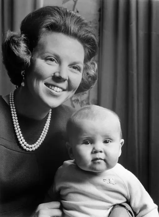 Framed Print : Queen Beatrix of the Netherlands Holding her Son Framed Print : Queen Beatrix of the Netherlands Holding her Son