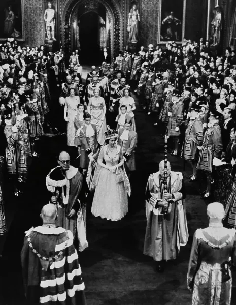 Queen Elizabeth II State Opening of Parliament Print, 1953. Art