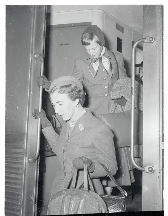 Framed Print : Queen Ingrid and Princess Margrethe Disembarking From a Train Framed Print : Queen Ingrid and Princess Margrethe Disembarking From a Train