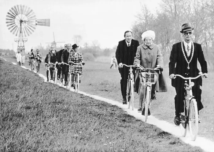 Framed Print : Queen Juliana and Party Riding Bicycles Across Terrain Framed Print : Queen Juliana and Party Riding Bicycles Across Terrain