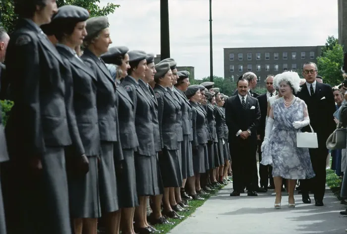 Framed Print : Queen Mother Elizabeth Inspecting Workers Framed Print : Queen Mother Elizabeth Inspecting Workers